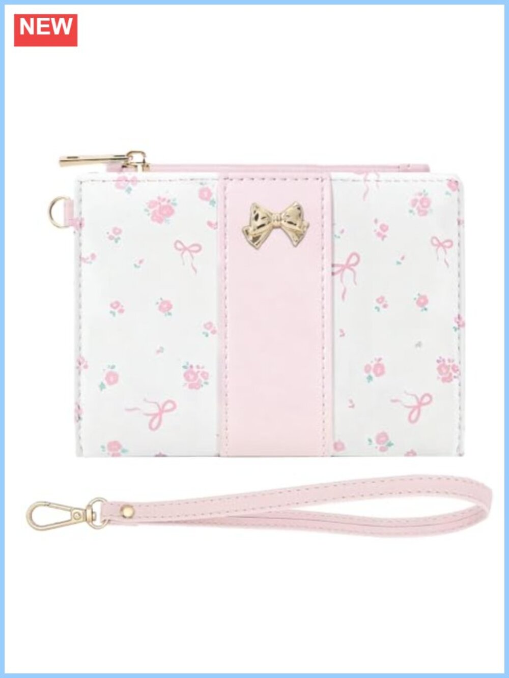 Floral Print Faux Leather Bifold Zip Wallet with Removable Wristlet